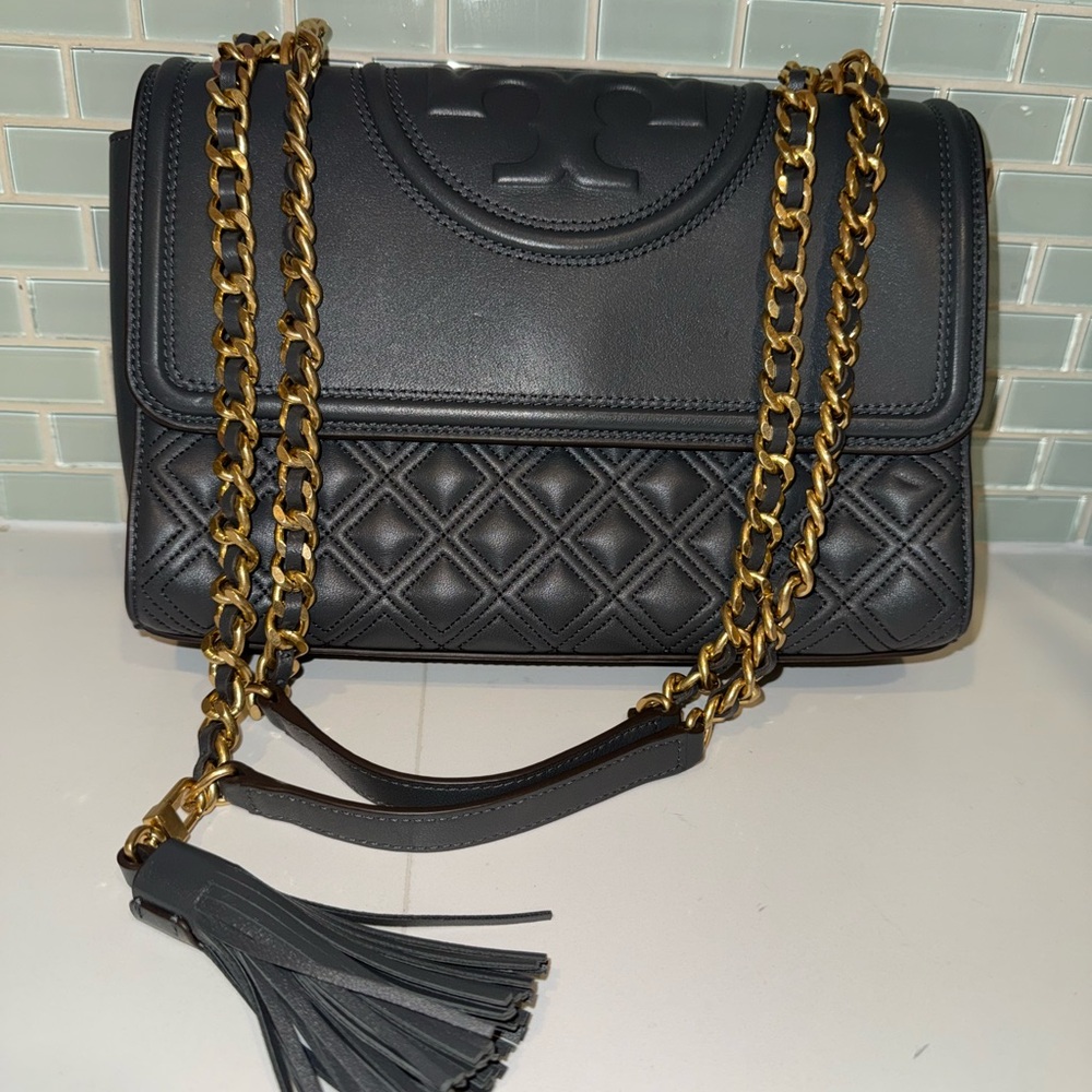 Black Quilted Leather Chain Shoulder Bag